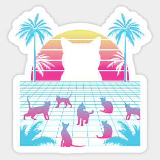 cat wave, vaporwave, cat palm, cat beach, cat retro Sticker